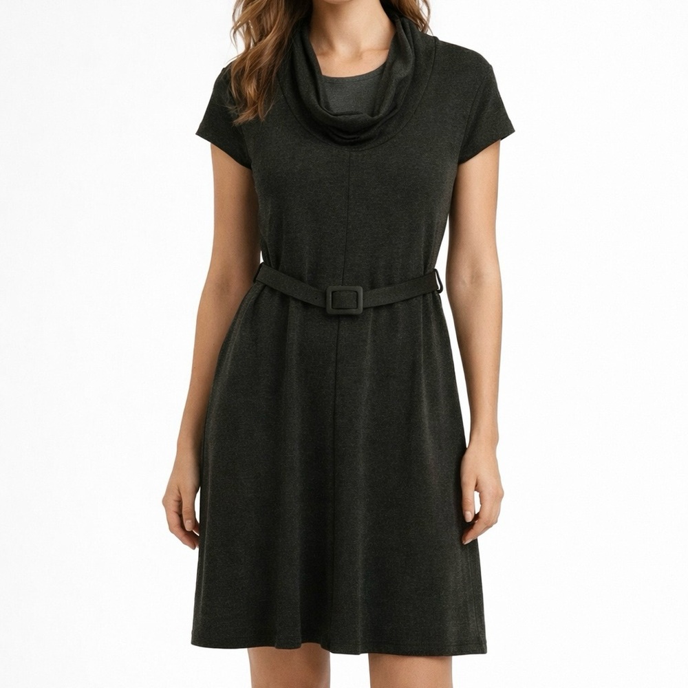 Banana Republic Grey Draped Neck Belted Stretch Dress Small